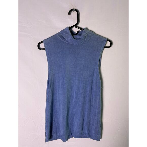 Silk Blend Blue Turtleneck Sleeveless Sweater Top Women's Size Medium - Picture 1 of 3
